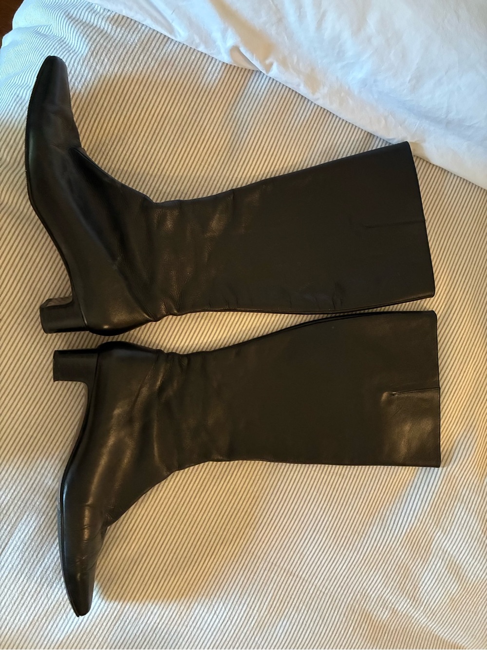 Boden Black Leather Knee-High Block Heel Boots